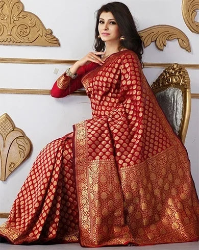 Royal Maroon Banarasi Silk Saree with Zari Woven Border – Timeless Elegance